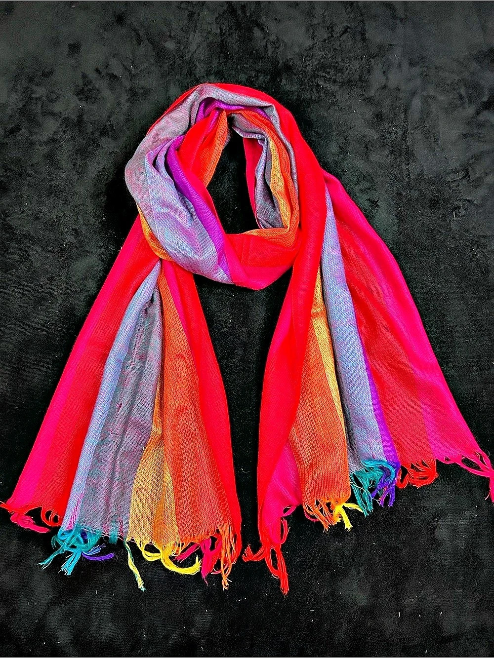 Multicolor Striped Fringe Scarf